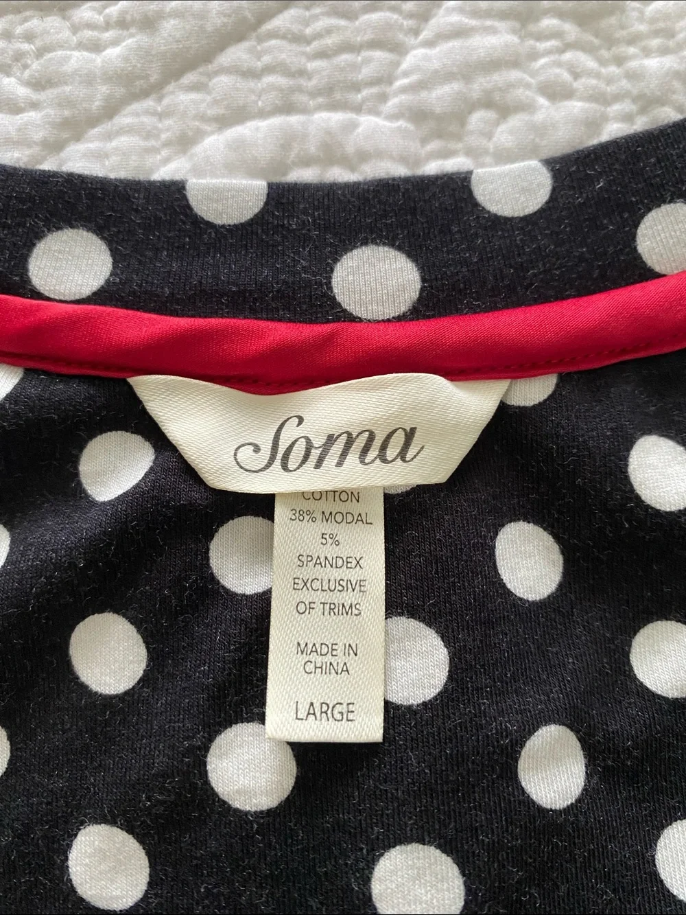 Soma Black Polka Dot 3/4 sleeve sleep shirt with red bow trim